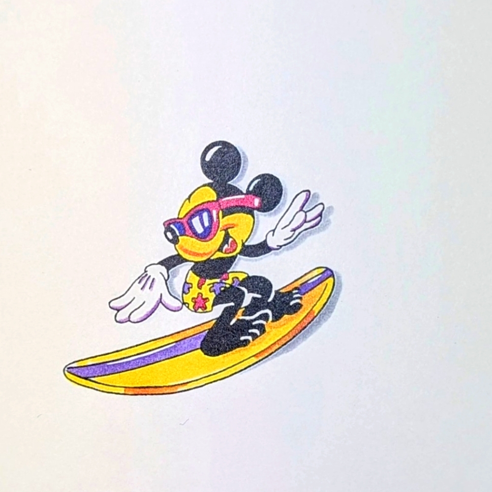 Wendy Gell Original Disney Art Mickey On A Surfboard.